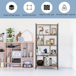 Costway 5-Tier Bookshelf Industrial Bookcase Freestanding Storage Display Shelf - thumbnail 6