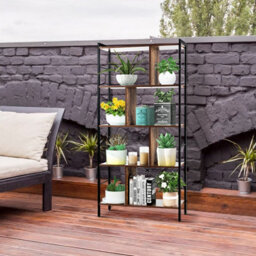 Costway 5-Tier Bookshelf Industrial Bookcase Freestanding Storage Display Shelf - thumbnail 3