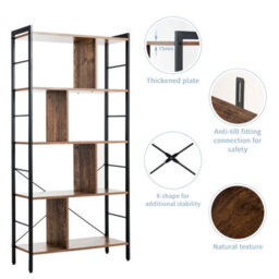 Costway 5-Tier Bookshelf Industrial Bookcase Freestanding Storage Display Shelf - thumbnail 9