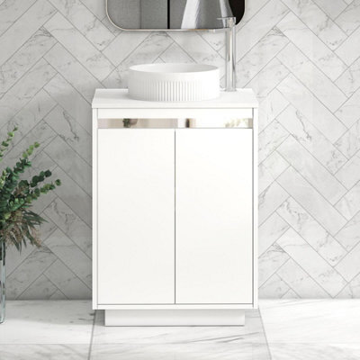 Royal Bathrooms Orion 600mm Matt White Floor Standing Plain White Countertop Vanity Unit 2 Door With Round Basin & Chrome Accent Trim - image 1