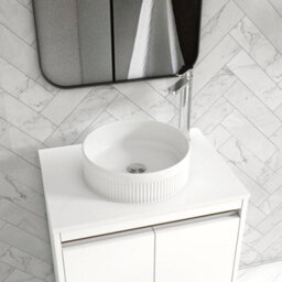 Royal Bathrooms Orion 600mm Matt White Floor Standing Plain White Countertop Vanity Unit 2 Door With Round Basin & Chrome Accent Trim - thumbnail 5