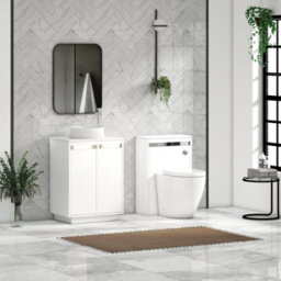 Royal Bathrooms Orion 600mm Matt White Floor Standing Plain White Countertop Vanity Unit 2 Door With Round Basin & Chrome Accent Trim - thumbnail 3
