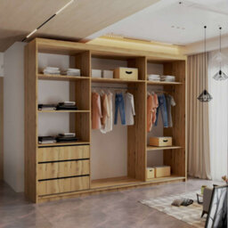 M N Furniture Ltd Wardrobe With Led Light - Modern Sliding Wardrobe - 2 Or 3 Door Bedroom Cabinet With Mirror (Oak/oak, 250Cm) - thumbnail 3