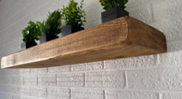 House of Rustic Wooden Floating Shelf Rustic Oak Wall Mounted Solid Wood Industrial Reclaimed Style (L) 145Cm X (W) 22Cm X 6Cm Thick - thumbnail 4