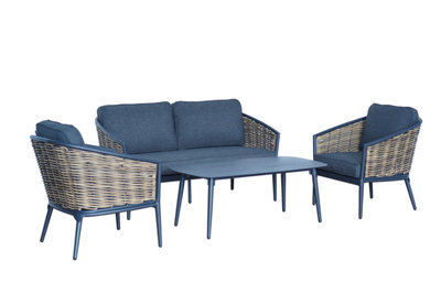 Sh&g Bolingbroke 4 Seat Garden Furniture Set - 4 Piece Table Sofa & Chairs - Aluminium & Brown Rattan With Grey Cushions - Outdoor - image 1