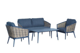 Sh&g Bolingbroke 4 Seat Garden Furniture Set - 4 Piece Table Sofa & Chairs - Aluminium & Brown Rattan With Grey Cushions - Outdoor
