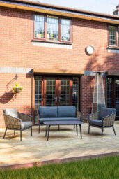 Sh&g Bolingbroke 4 Seat Garden Furniture Set - 4 Piece Table Sofa & Chairs - Aluminium & Brown Rattan With Grey Cushions - Outdoor - thumbnail 2