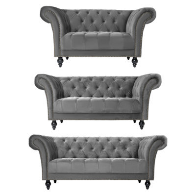 Bravich Cambridge Chesterfield Sofa Suite - Velvet Grey - image 1