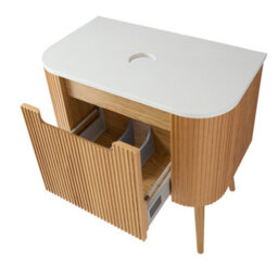 Homestylestore 800mm Oak Floorstanding Fluted Bathroom Vanity Unit - thumbnail 2