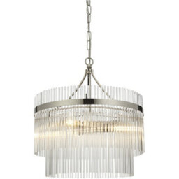Loops 3 Light Ceiling Pendant & 2X Matching Wall Lamps - Polsihed Nickel Decorative Glass Rod Shades - thumbnail 2