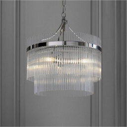 Loops 3 Light Ceiling Pendant & 2X Matching Wall Lamps - Polsihed Nickel Decorative Glass Rod Shades - thumbnail 4