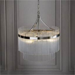 Loops 3 Light Ceiling Pendant & 2X Matching Wall Lamps - Polsihed Nickel Decorative Glass Rod Shades - thumbnail 5