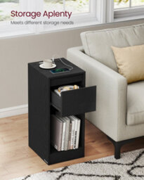 LEDREM Slim Bedside Tables With Charging Station And Led Light, Set Of 2 Narrow Side End Tables, Usb Ports - thumbnail 6