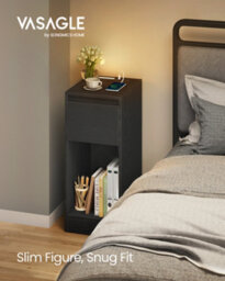 LEDREM Slim Bedside Tables With Charging Station And Led Light, Set Of 2 Narrow Side End Tables, Usb Ports - thumbnail 2