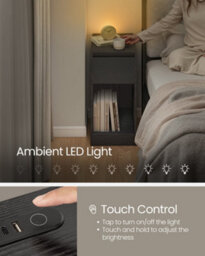 LEDREM Slim Bedside Tables With Charging Station And Led Light, Set Of 2 Narrow Side End Tables, Usb Ports - thumbnail 3