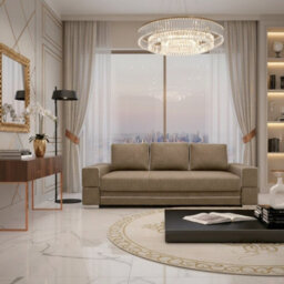 Samanta A Living Room Sofa Bed With Dl Mechanism Storage Compartment Wooden Frame Loose Cushions 251X103X94Cm Beige - thumbnail 1