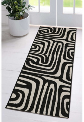 Melrose County Zebra Black Design Flatweave Indoor Outdoor Runner Area Rug 10mm Pile Height - 67/300Cm - image 1