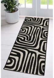 Melrose County Zebra Black Design Flatweave Indoor Outdoor Runner Area Rug 10mm Pile Height - 67/300Cm - thumbnail 1