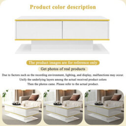 Btm High Gloss Led Coffee Table 100Cm, Gold Accents, 3 Drawers, Usb Led Light Strip - thumbnail 9