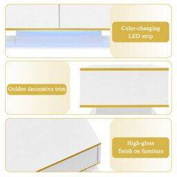 Btm High Gloss Led Coffee Table 100Cm, Gold Accents, 3 Drawers, Usb Led Light Strip - thumbnail 8