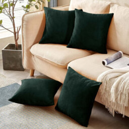 Ameha Dark Green Plain Velvet Cushion Covers, 18X18 Inch, Pack Of 4, Breathable & Hypoallergenic With Hidden Zip Closure - thumbnail 9
