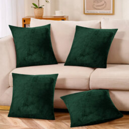 Ameha Dark Green Plain Velvet Cushion Covers, 18X18 Inch, Pack Of 4, Breathable & Hypoallergenic With Hidden Zip Closure - thumbnail 5