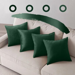 Ameha Dark Green Plain Velvet Cushion Covers, 18X18 Inch, Pack Of 4, Breathable & Hypoallergenic With Hidden Zip Closure - thumbnail 8