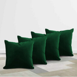Ameha Dark Green Plain Velvet Cushion Covers, 18X18 Inch, Pack Of 4, Breathable & Hypoallergenic With Hidden Zip Closure - thumbnail 2