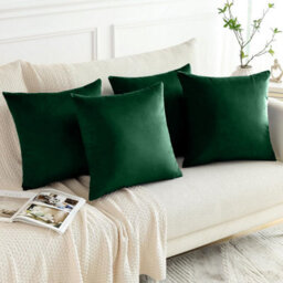 Ameha Dark Green Plain Velvet Cushion Covers, 18X18 Inch, Pack Of 4, Breathable & Hypoallergenic With Hidden Zip Closure - thumbnail 4