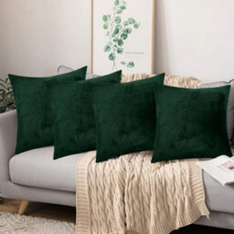 Ameha Dark Green Plain Velvet Cushion Covers, 18X18 Inch, Pack Of 4, Breathable & Hypoallergenic With Hidden Zip Closure - thumbnail 3