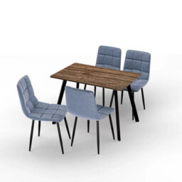 Urbn-Living Urbn Living 110Cm Dining Table & 4 Pcs Velvet Chairs Set Modern Metal Kitchen Furniture Rustic Oak Table And Madison Blue Chair