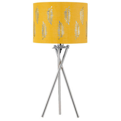 First Choice Lighting Chrome Tripod Table Lamp With Ochre Fern Cut Out Shade - image 1