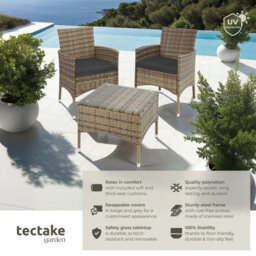 Tectake Garden Furniture Set Lucerne - 2 Armchairs, Coffee Table, Two Sets Of Cushion Covers - Nature - thumbnail 2