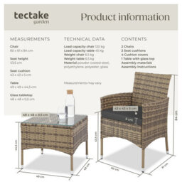 Tectake Garden Furniture Set Lucerne - 2 Armchairs, Coffee Table, Two Sets Of Cushion Covers - Nature - thumbnail 6