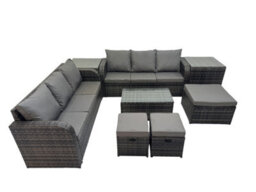 Fimous Outdoor 3 Seater Sofa Coffee Table Set Garden Rattan Furniture Set 9 Seater With 3 Stool 2 Side Tables Dark Grey - thumbnail 2