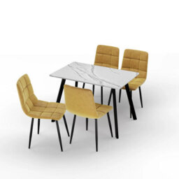 Urbn-Living Urbn Living 110Cm Dining Table & 4 Pcs Velvet Chairs Set Modern Metal Kitchen Furniture White Marbletable And Curly Yellow Chair