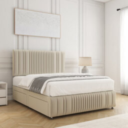 Bsspoke Rosie Divan Bed Set Cream Plush Velvet 24Inch Headboard & Footboard & 2 Drawers Same Side & Mattress In All Sizes - thumbnail 3