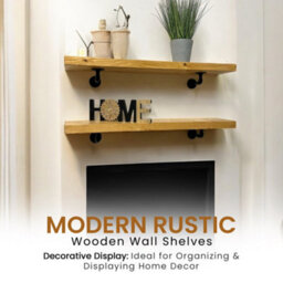 MKGT Industrial Pipe Bracket Wooden Floating Shelves, Rustic Wall Decor (Rustic Pine, 110Cm) - thumbnail 6