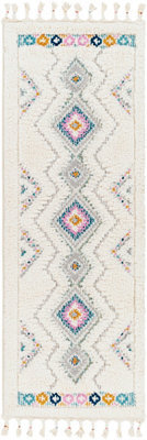 Livabliss Lofty-Shaggy Ivory Orange Blue Vintage Boho Plush Soft Pile Fringe Living Bedroom Rug 80 X 220 Cm Easy Care, Non Shedding - image 1