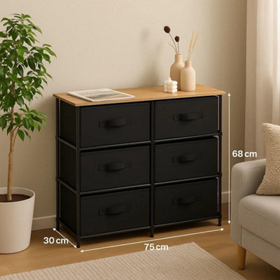 Celino 6 Chest Of Drawers Wooden Top Fabric Storage Cabinet Bedroom Living Room Dresser Table 75X30X68 Cm - image 1