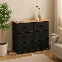 Celino 6 Chest Of Drawers Wooden Top Fabric Storage Cabinet Bedroom Living Room Dresser Table 75X30X68 Cm - thumbnail 1
