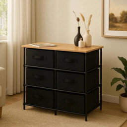 Celino 6 Chest Of Drawers Wooden Top Fabric Storage Cabinet Bedroom Living Room Dresser Table 75X30X68 Cm - thumbnail 2
