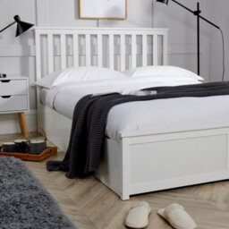 Home Source Florida Wooden Ottoman Storage Bed Frame White Wood Double - thumbnail 3