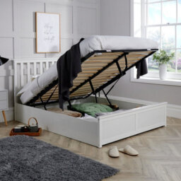 Home Source Florida Wooden Ottoman Storage Bed Frame White Wood Double - thumbnail 1