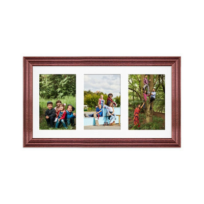 AK Frames 40X20Cm Rose Wood Classic Multi Photo Frame With White Mount - Holds 3 Apertures (3X) 6X4 Photos - image 1