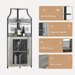 Corner Bar Cabinet With Wine Rack & Glass Holder,4 Tier Bar Unit With Mesh Door - thumbnail 6