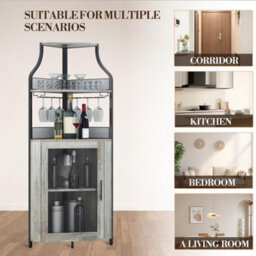 Corner Bar Cabinet With Wine Rack & Glass Holder,4 Tier Bar Unit With Mesh Door - thumbnail 3