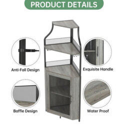 Corner Bar Cabinet With Wine Rack & Glass Holder,4 Tier Bar Unit With Mesh Door - thumbnail 4