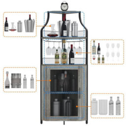 Corner Bar Cabinet With Wine Rack & Glass Holder,4 Tier Bar Unit With Mesh Door - thumbnail 5