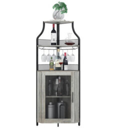 Corner Bar Cabinet With Wine Rack & Glass Holder,4 Tier Bar Unit With Mesh Door - thumbnail 8
